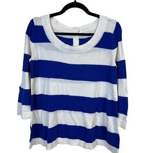New York & Company Cobalt Blue White Striped Blouse Medium